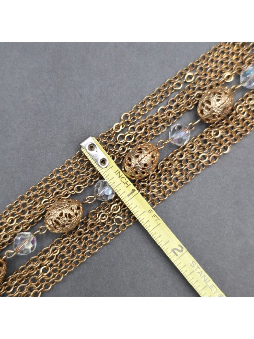 Vintage Gold Tone AB Crystal Multichain Necklace Bracelet Set Demi Parure - Picture 15 of 16
